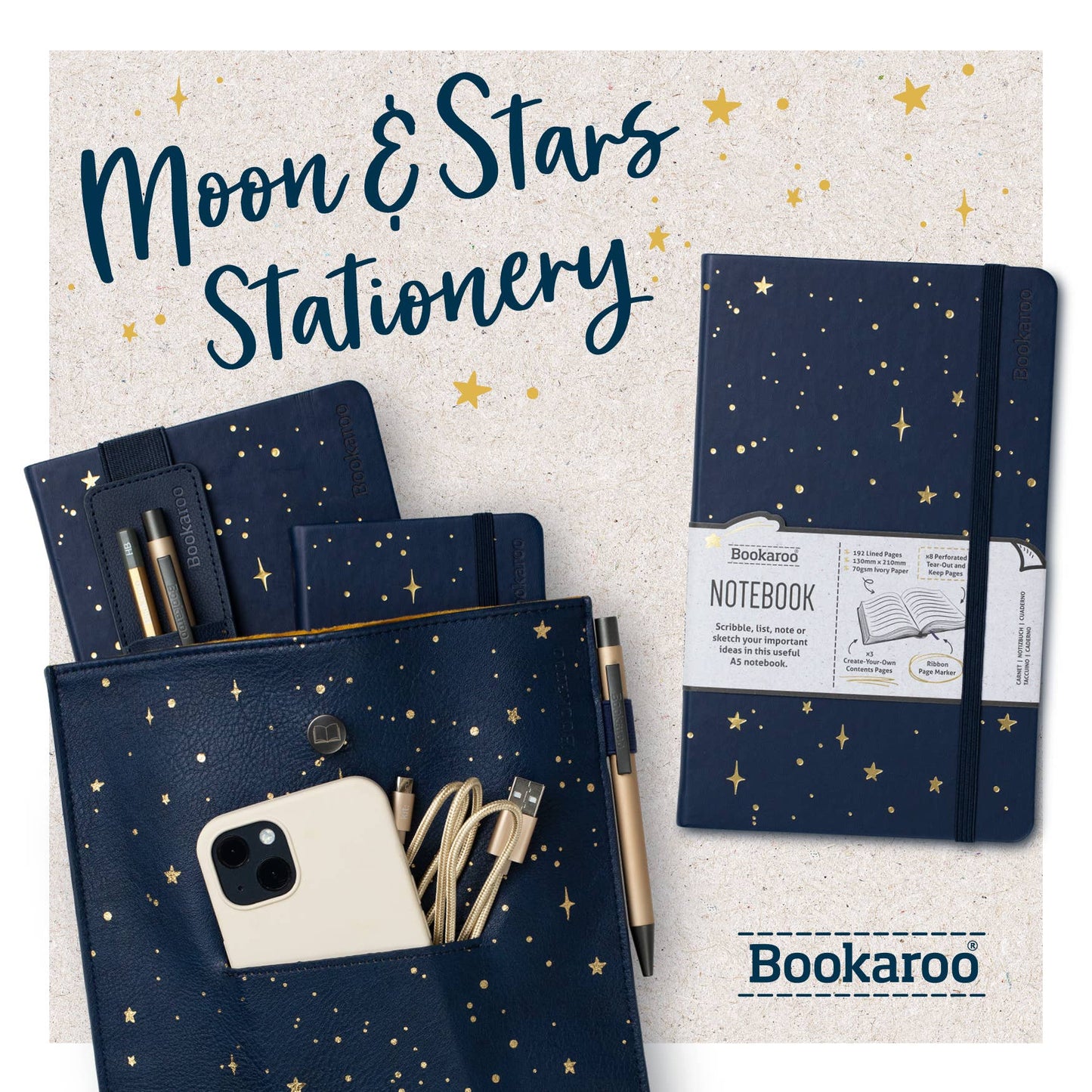 Bookaroo Moon & Stars Stationery: A5 Notebook