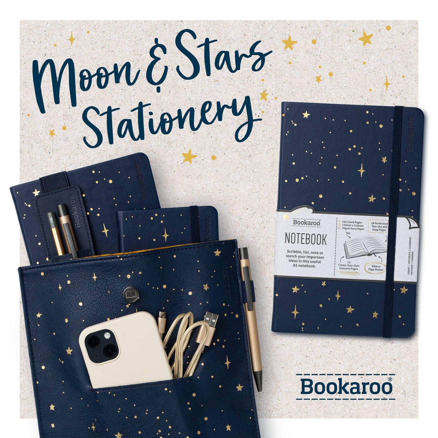 Bookaroo Moon & Stars Stationery: Books & Stuff Pouch