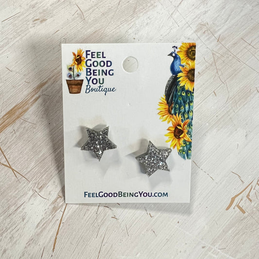 Silver Glitter Star Studs