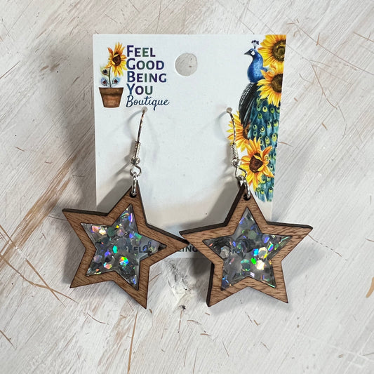 Chunky Silver Star Sparkle Dangles