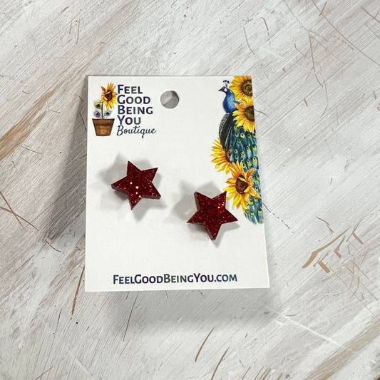 Red Glitter Star Studs