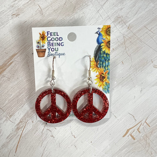 Petite Red Peace Sign Dangles