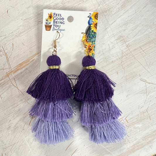 Purple Ombre Silky Tassel Earrings