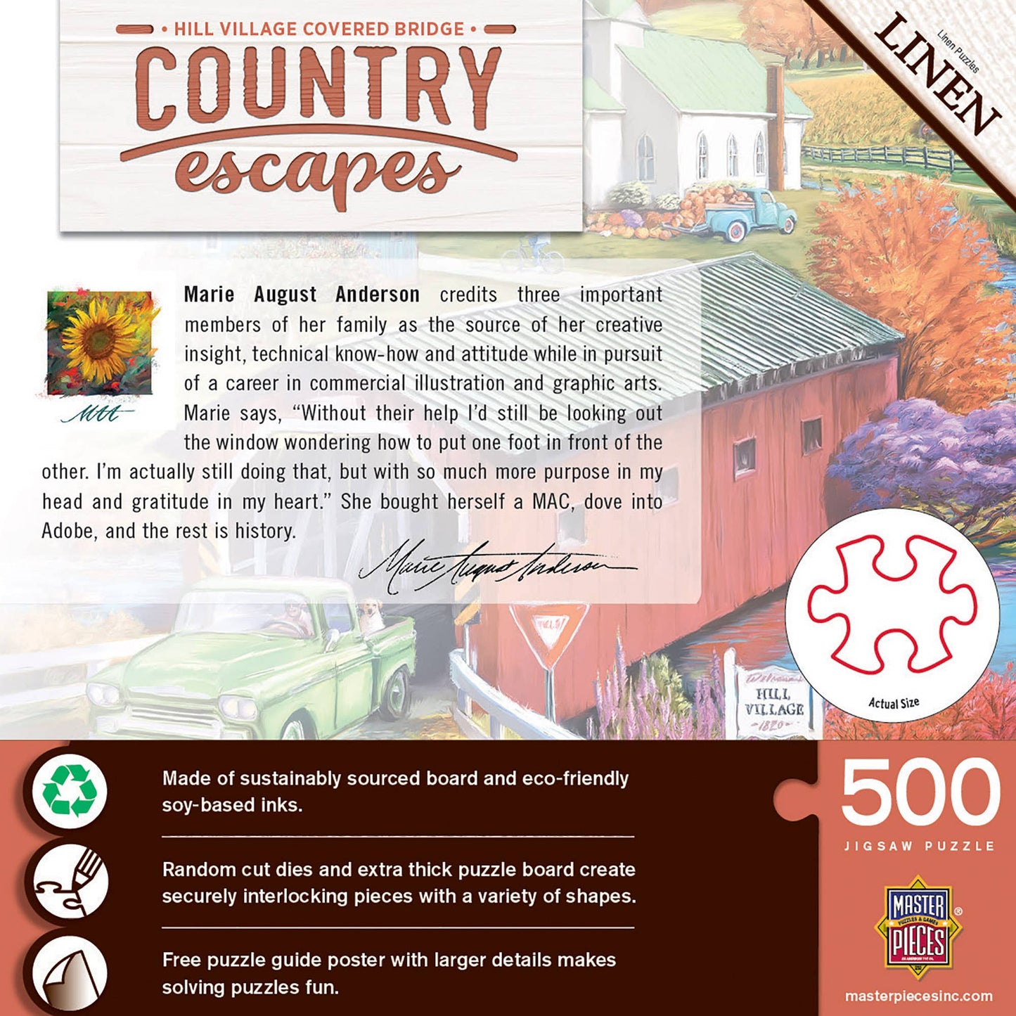 Country Escapes - Hill Village Covered Bridge 500 pc Puzzle