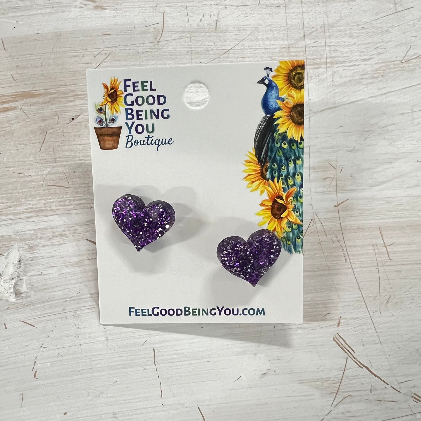 Purple Glitter Heart Studs