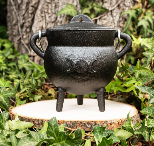 Cauldron 3.5" inch Triple Moon Cast Iron Cauldron with Lid