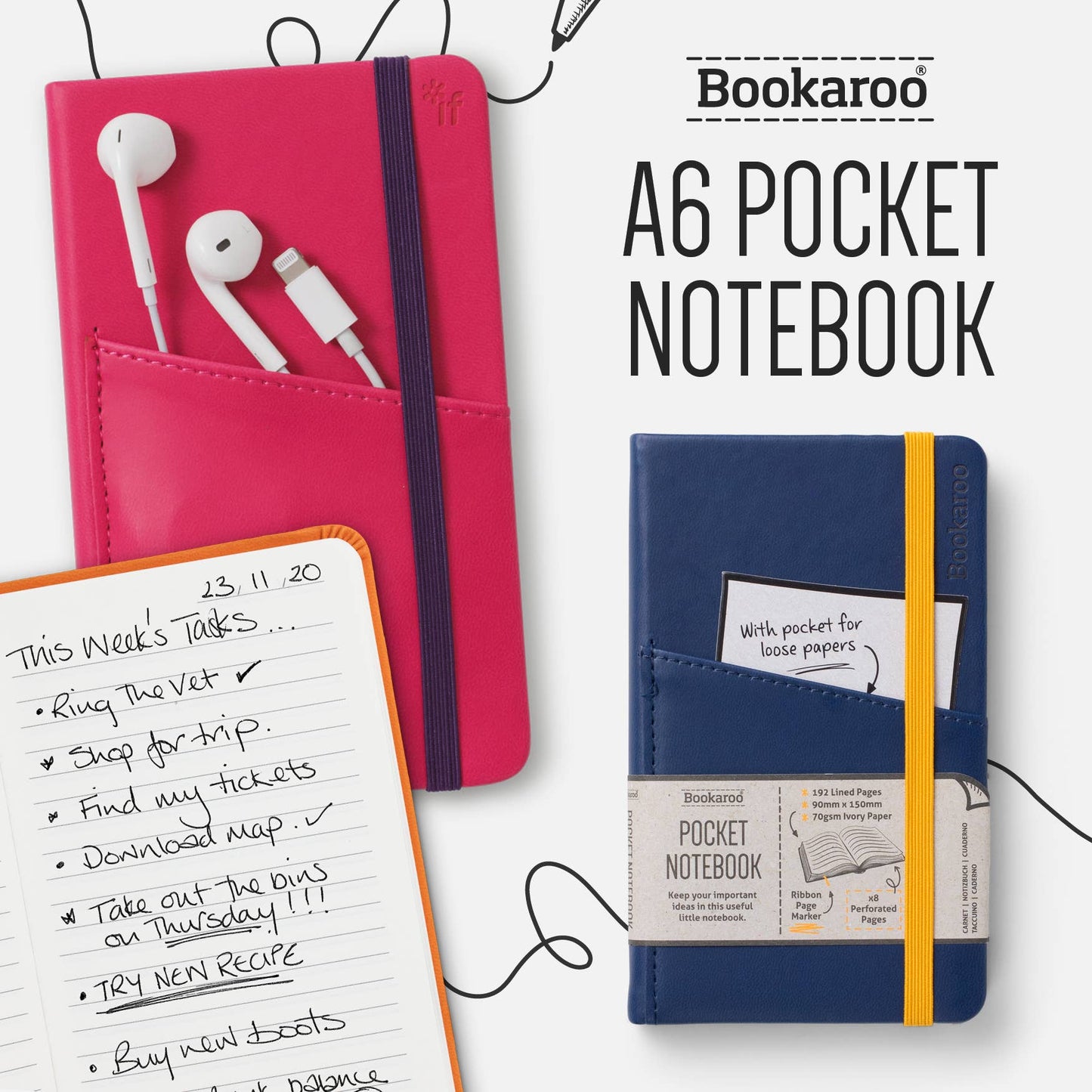 Bookaroo A6 Pocket Notebook: Hot Pink