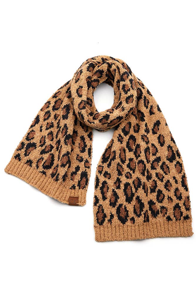 C.C Leopard Knit Oblong Scarf: Burgundy