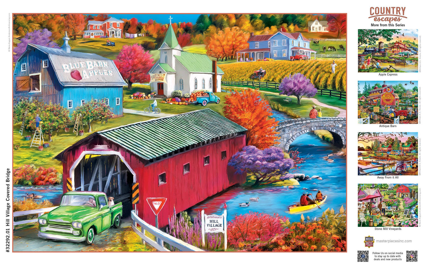 Country Escapes - Hill Village Covered Bridge 500 pc Puzzle