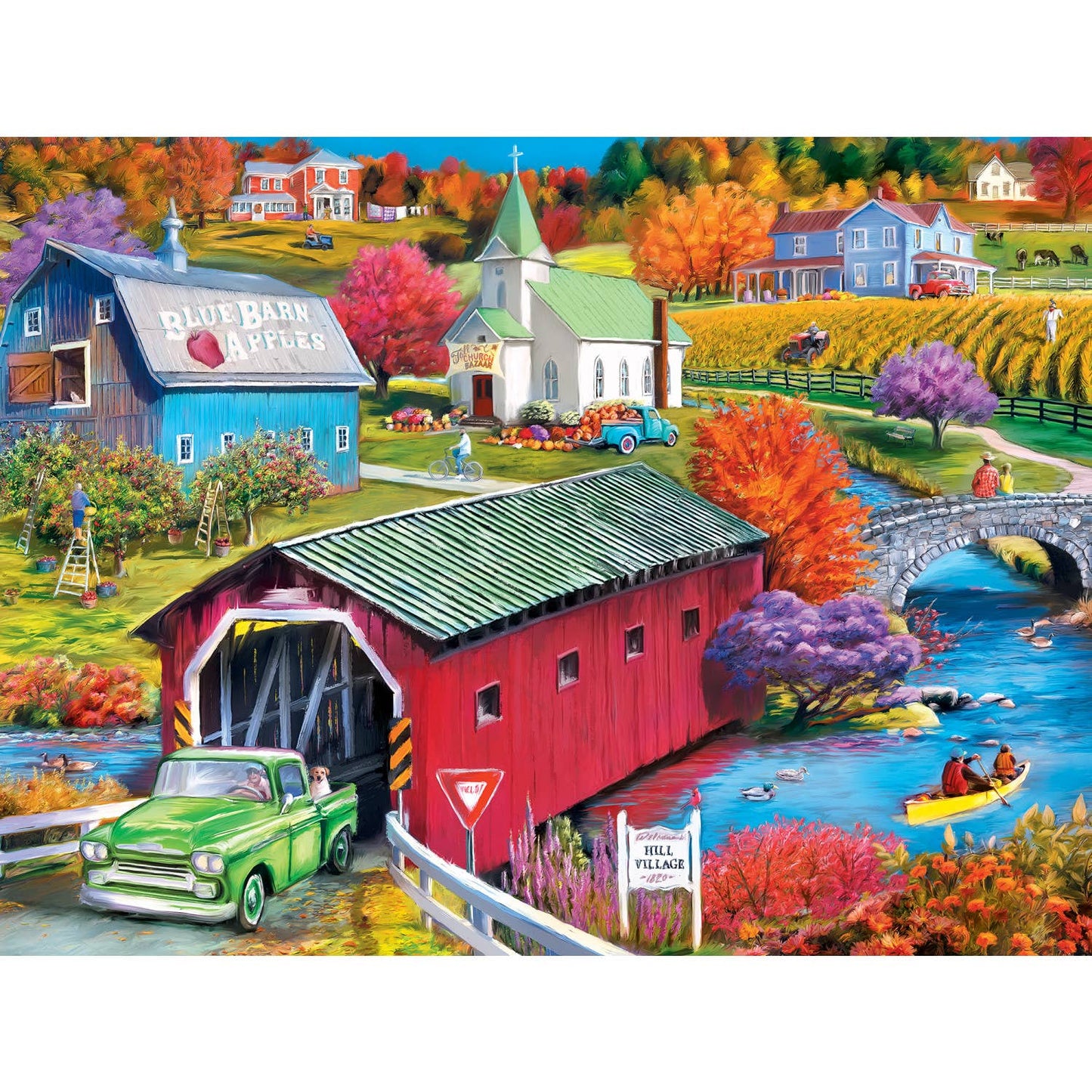 Country Escapes - Hill Village Covered Bridge 500 pc Puzzle