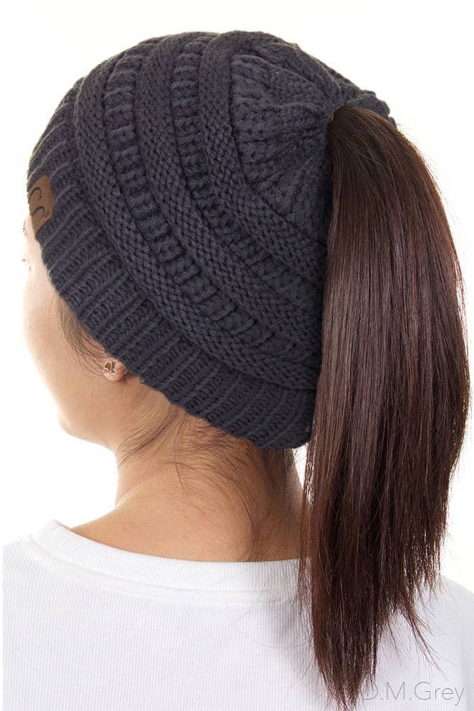 C.C Solid Color Ponytail Messy Bun Beanie: Teal