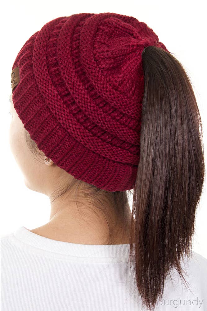 C.C Solid Color Ponytail Messy Bun Beanie: Teal