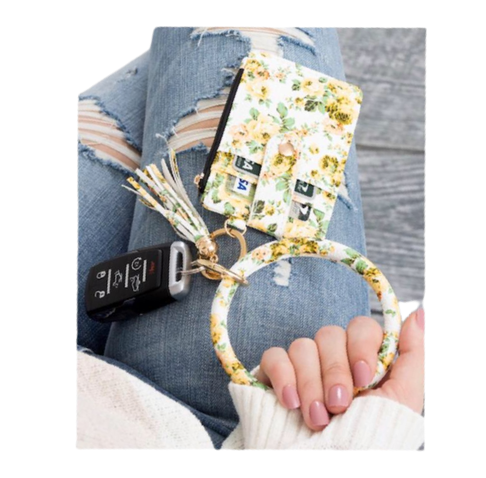 White Floral Bracelet Wallet Keyring