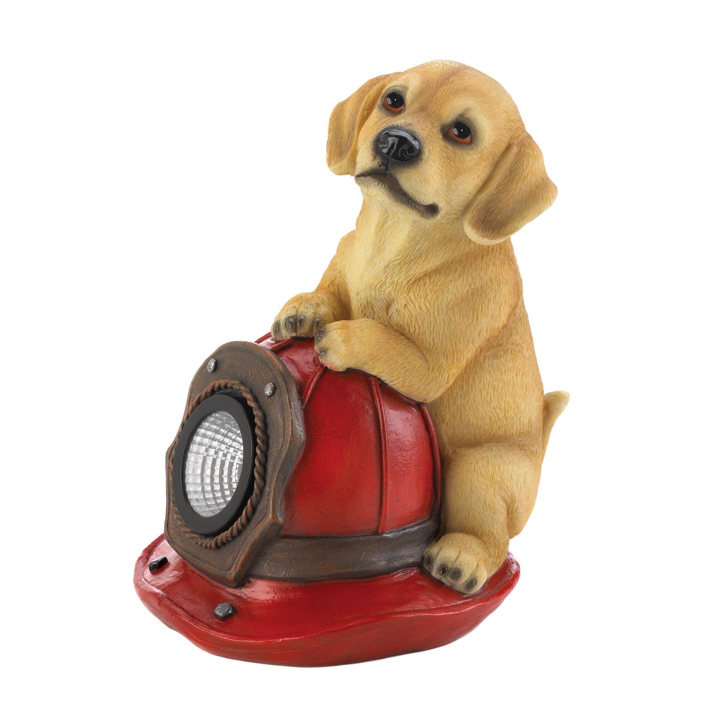 Dog and Fire Helmet Solar Statue