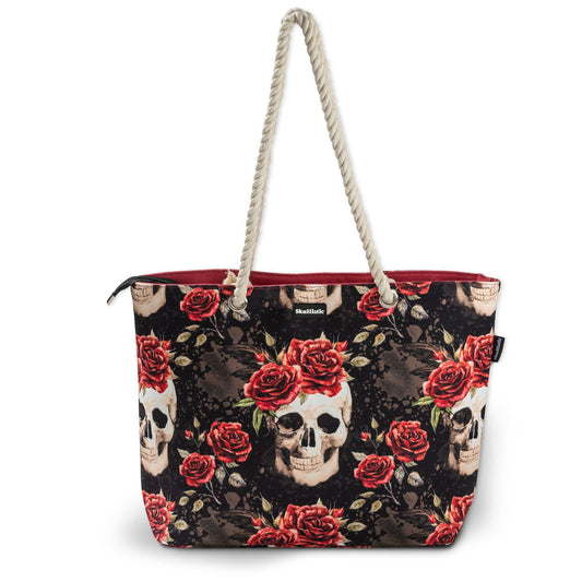 Skullistic Vintage Flower Skull Shoulder Beach Bag
