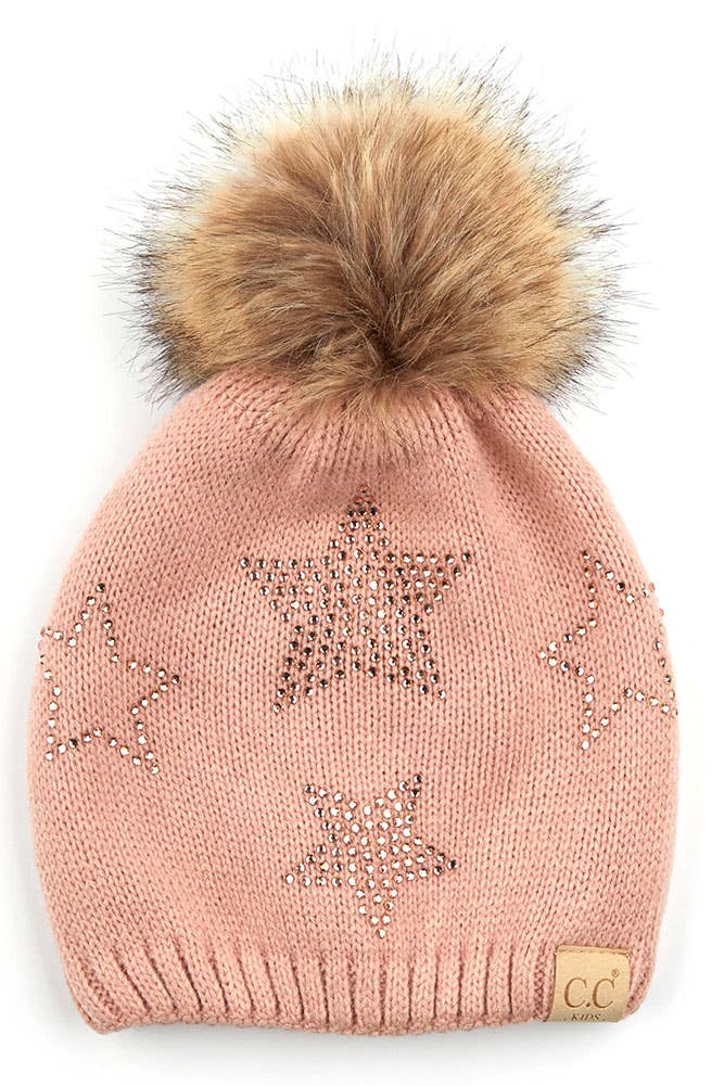 C.C Kids Faux Fur Pom Beanie with Rhinestone Star