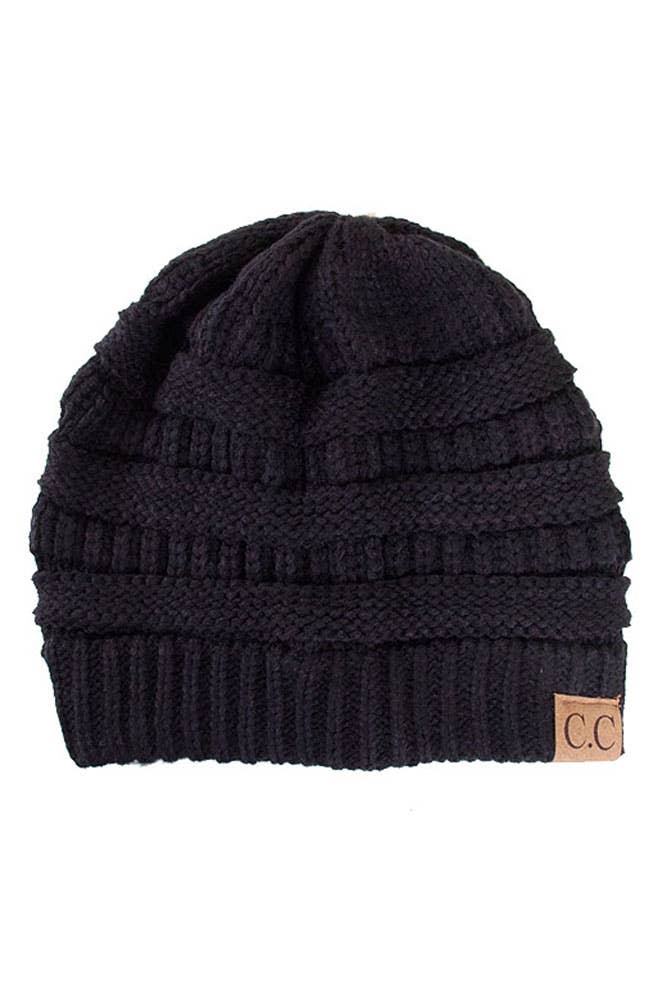 C.C Ribbed Kit Solid Color Beanie: Black