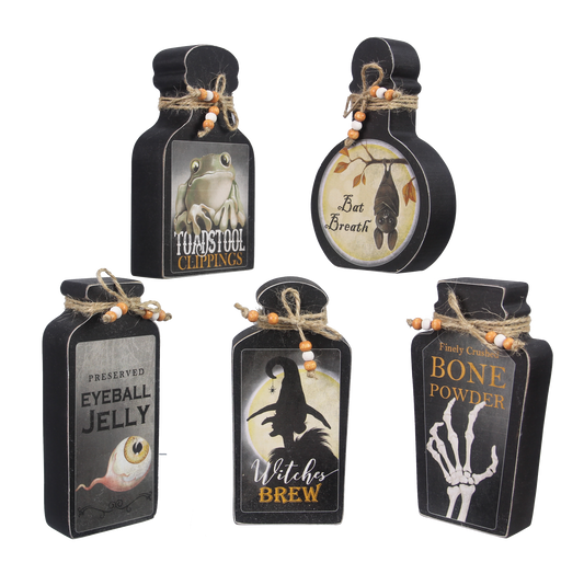 Halloween Potion Shaped Mini Tabletop Wood Bottle Signs