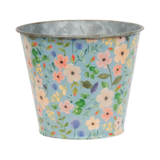 Vintage Blue Floral Metal Bucket..