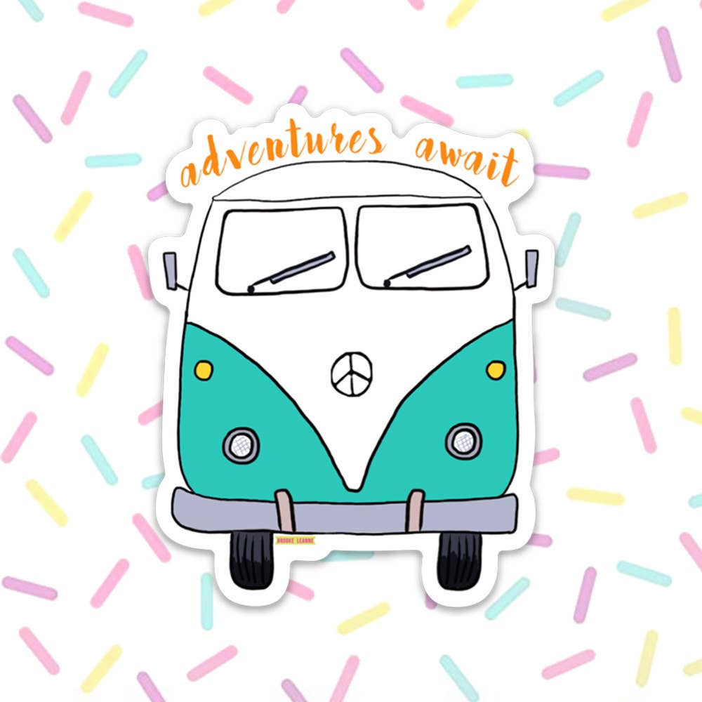 Adventures Await Bus Teal Vinyl Sticker