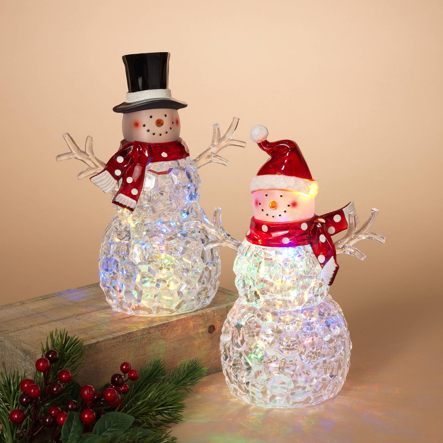 Lighted Acrylic Snowman Figurine w/ Timer