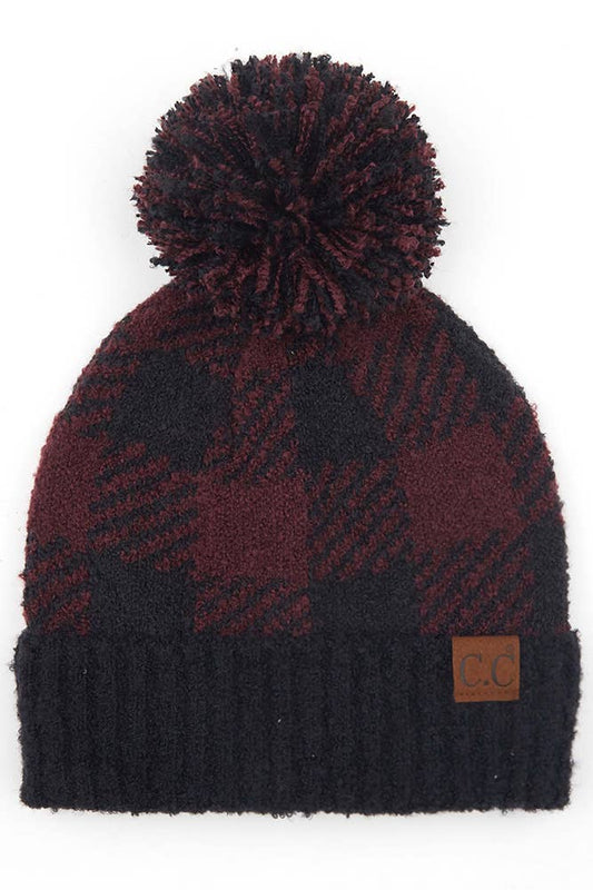 C.C Buffalo Check Jacquard Beanie With Pom