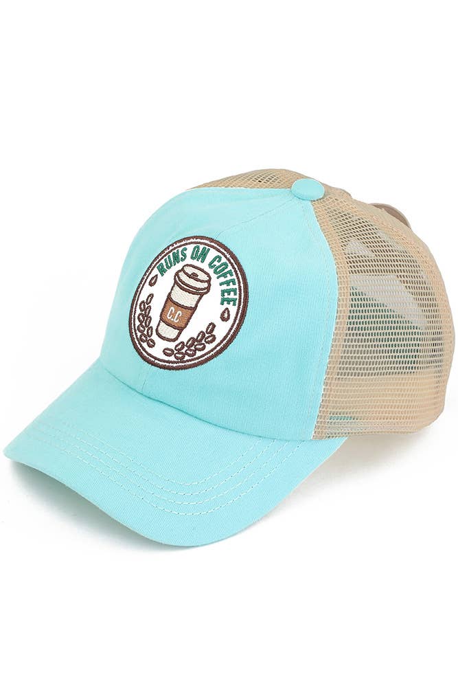 C.C RUNS ON COFFEE Patch Criss-Cross Pony Cap