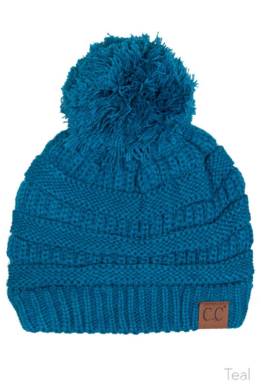 CC Knitted Beanie with Knit Pom Pom