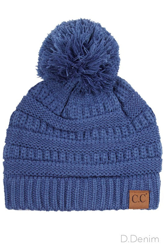 CC Knitted Beanie with Knit Pom Pom