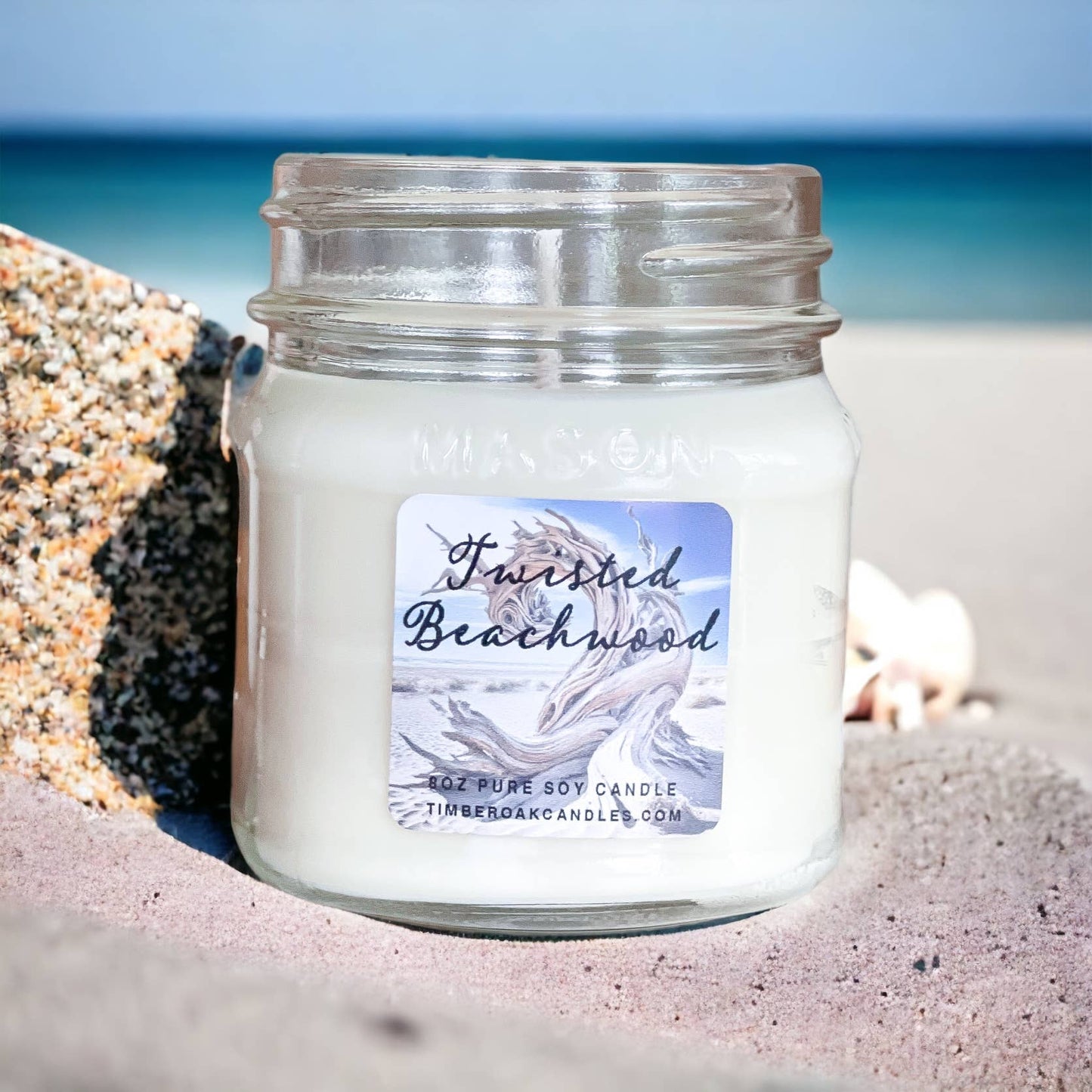 TWISTED BEACHWOOD | 8oz Mason Jar | 100% Pure Soy Candle