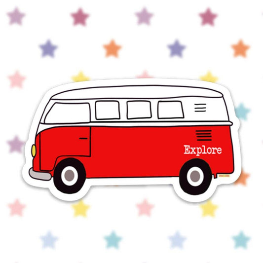 Van Bus Red Explore Vinyl Sticker