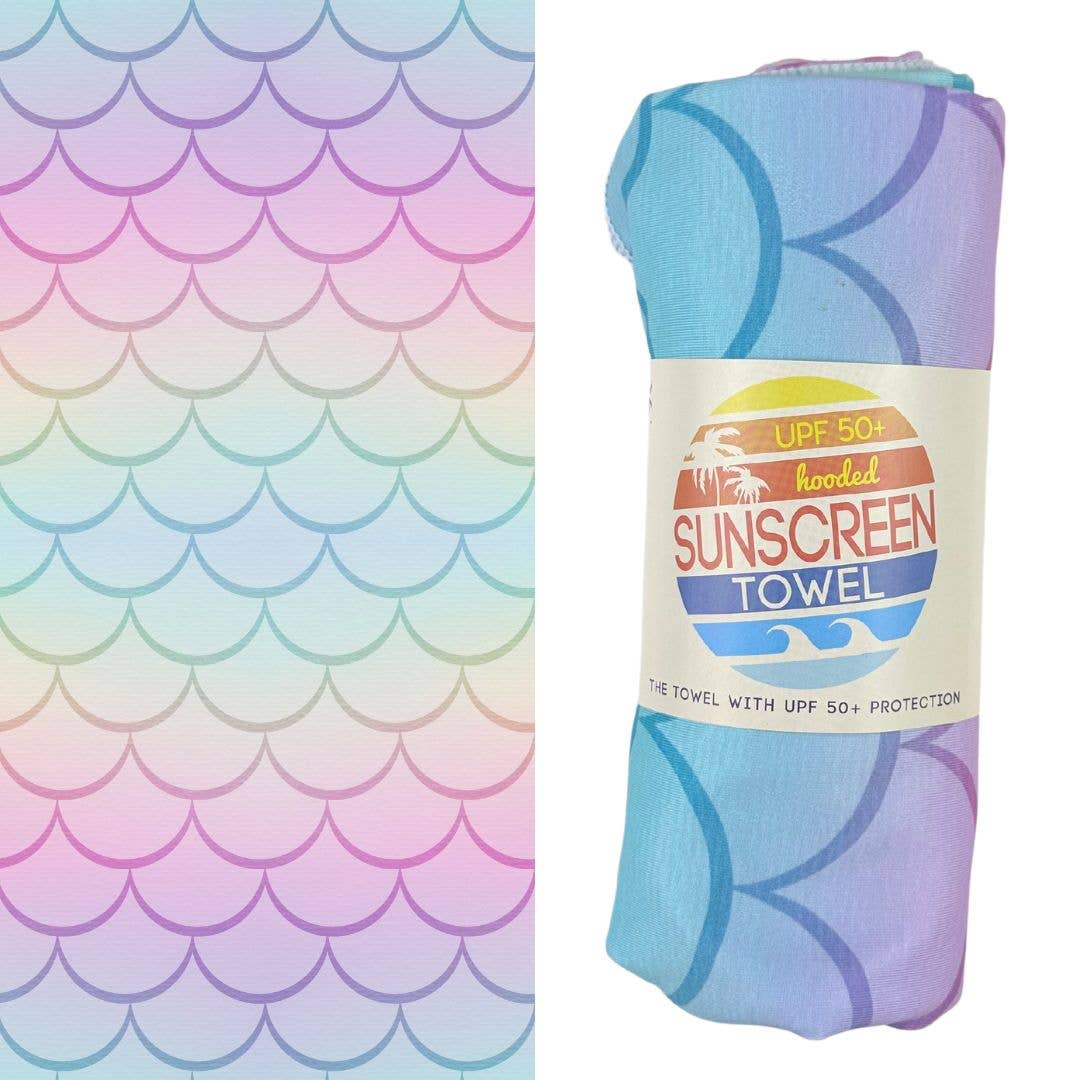 Kids Hooded UPF 50+ Sunscreen Towel (Mermaid Scales)