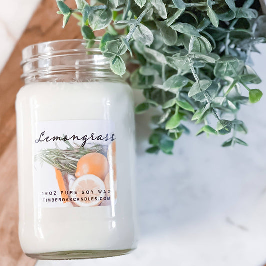 LEMONGRASS | 16oz Mason Jar | 100% Pure Soy Candle