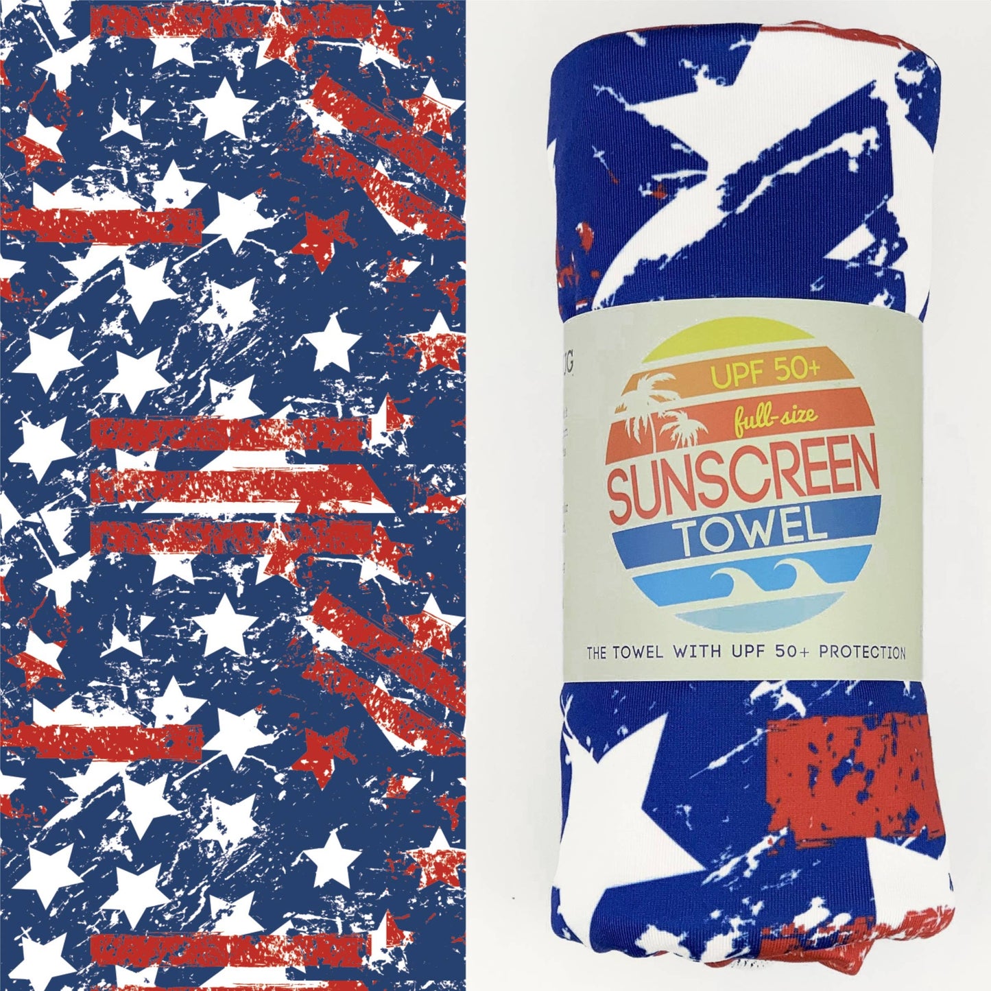 Full Size UPF 50+ Sunscreen Towel (Stars & Stripes)