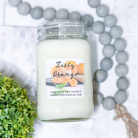 ZESTY ORANGE | 16oz Mason Jar | 100% Pure Soy Candle