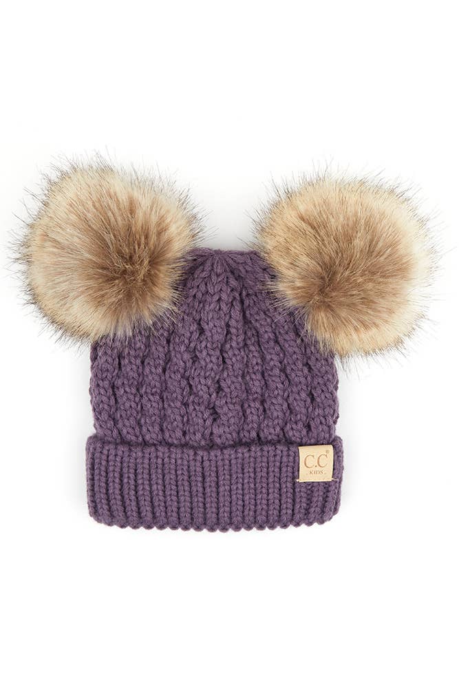 CC Kids Double Pom Pom All Over Cable Beanie