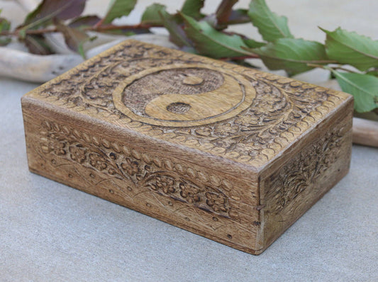 Hand Carved Yin Yang Wooden Box