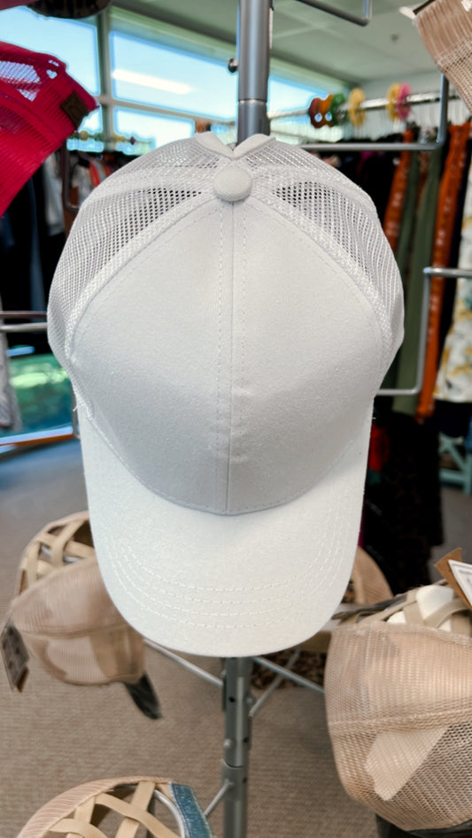 White CC Ponytail Hat