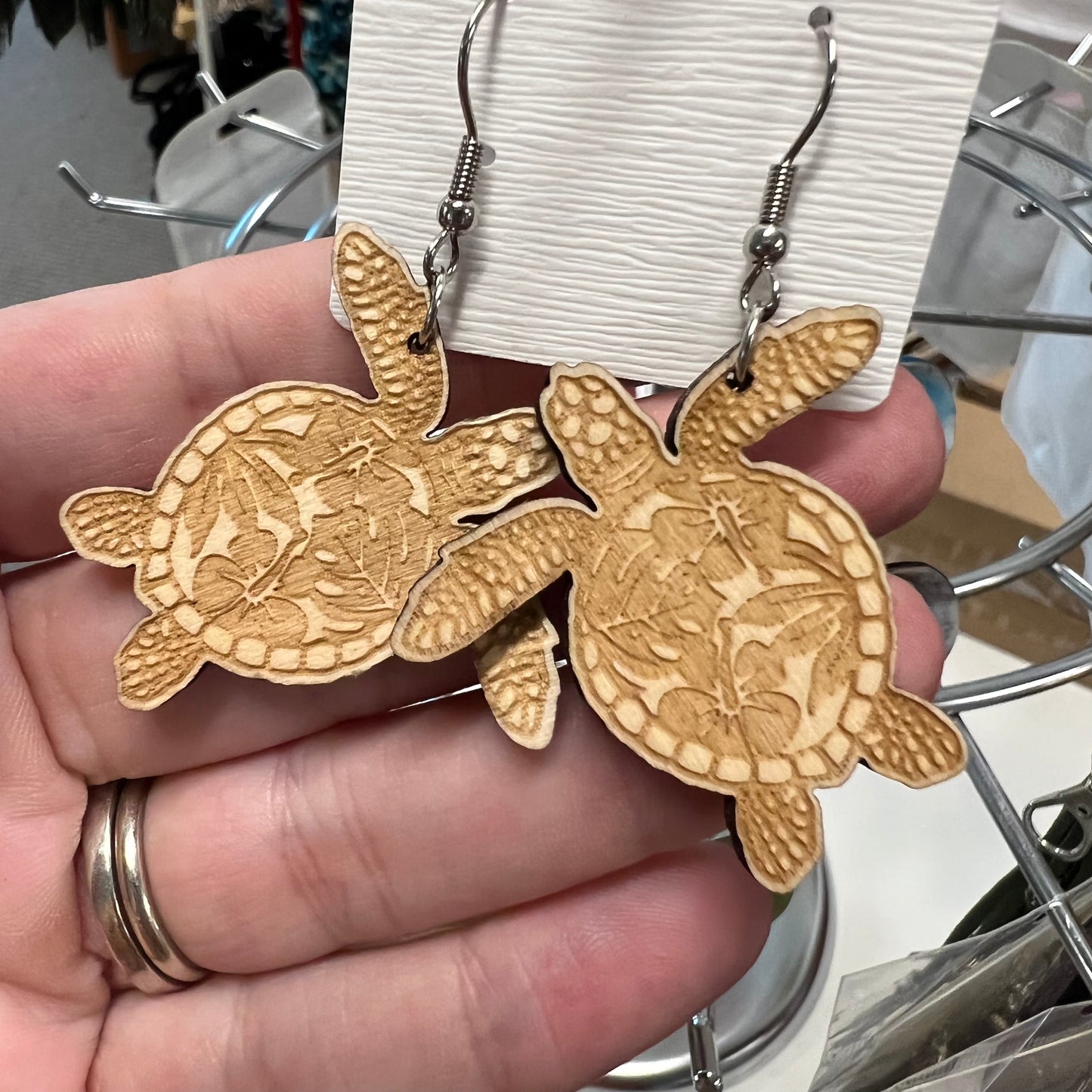 Wooden turtle earrings