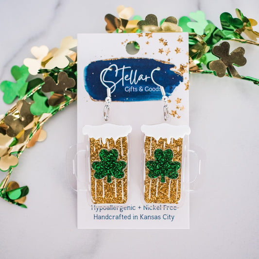 Shamrock Beer Glass Layered Dangles